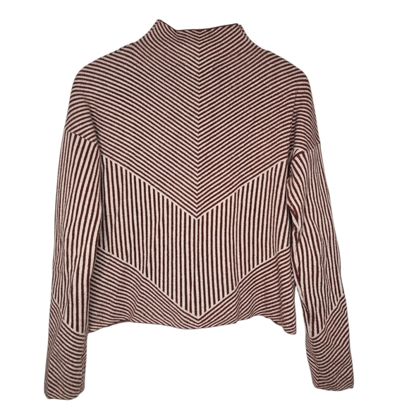 Cynthia Rowley Womens Mock Neck Tight Knit Terracotta Striped Sweater Medium - Picture 2 of 5